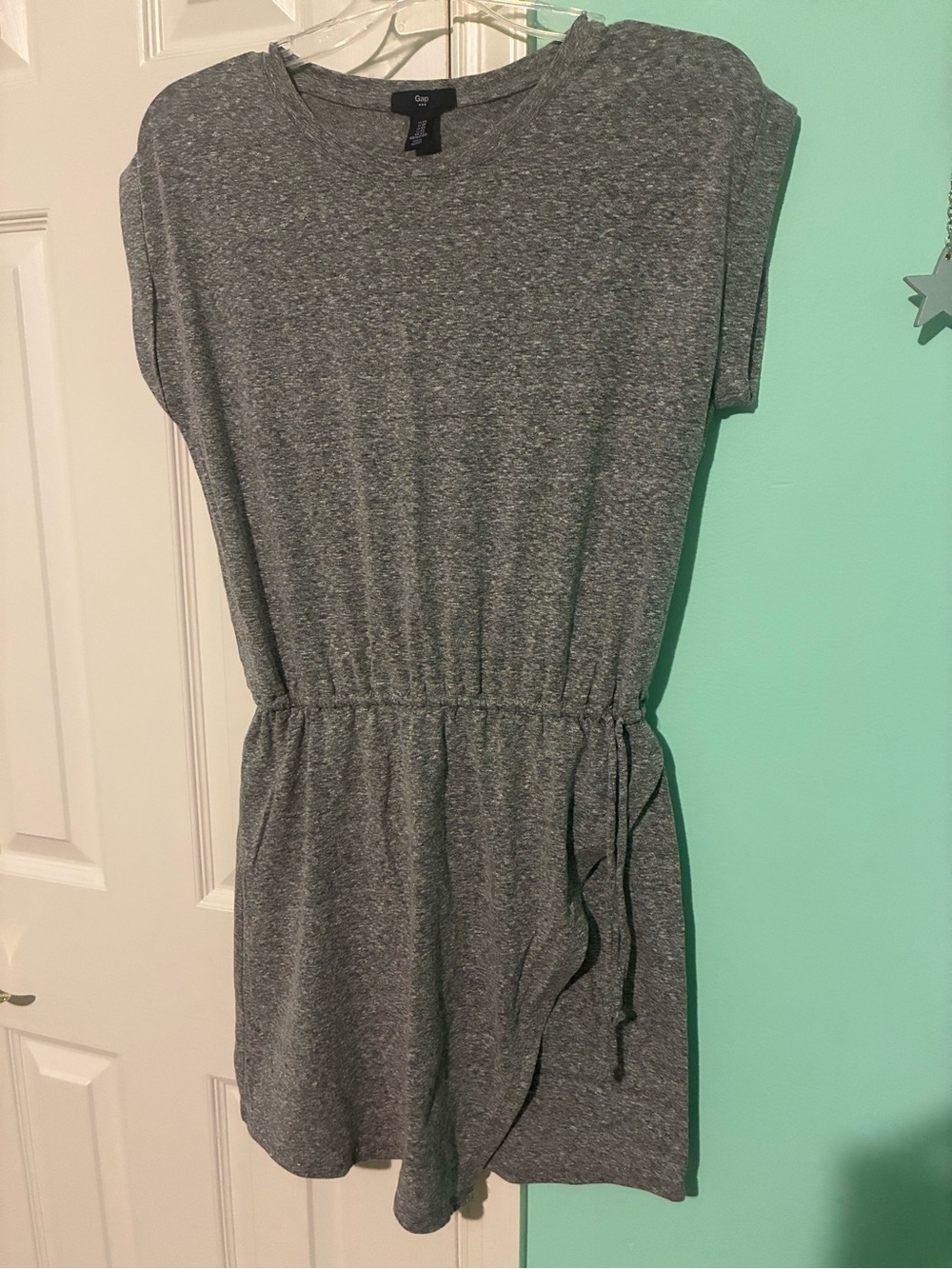 Gap XS Tie Elastic Waist Gray T Tee Shirt Dress